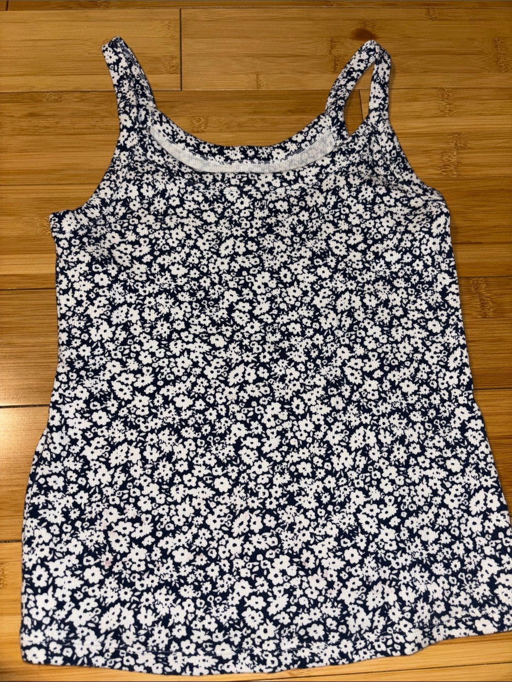 Old Navy Navy and White Floral Spaghetti Strap Tank